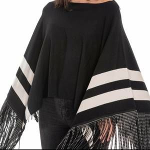 NEW VECCELI studded fringe cape in black